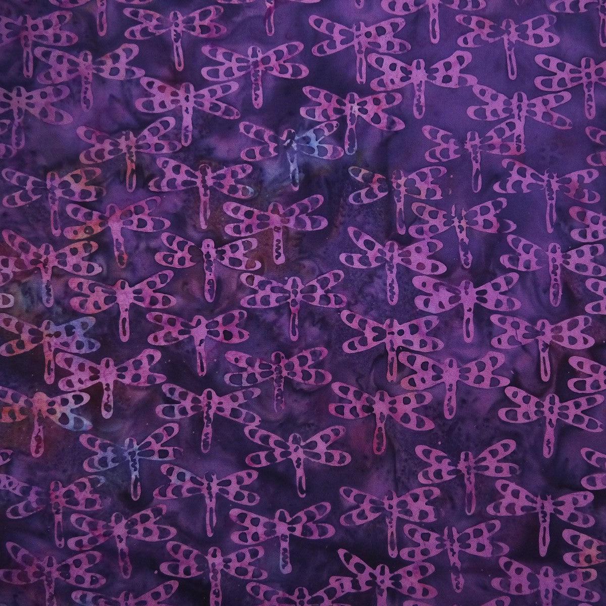 Gondiya Purple Dragonflies - Metamorphosis - Batik by Mirah Cotton Fabric - 18"x22" Fat 1/4