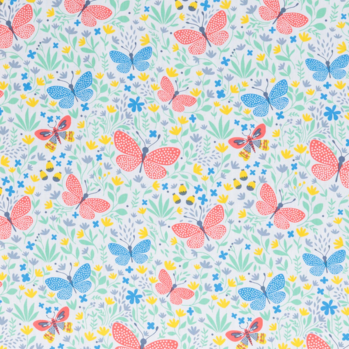 Cotton Poplin Print - Garden Butterflies on White - Per Metre
