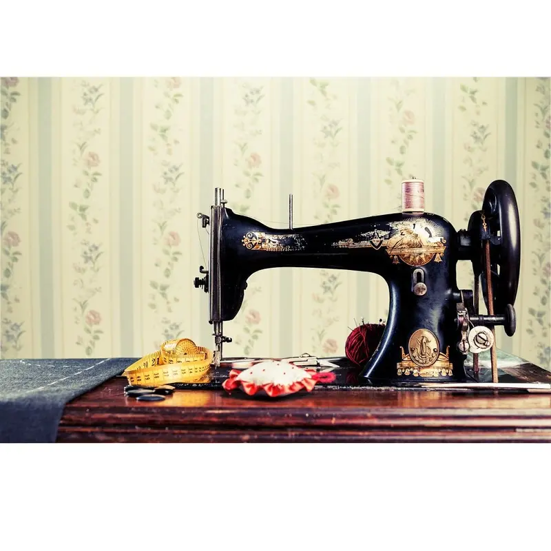 Realistic Antique Treadle Sewing Machine Fabric Panel