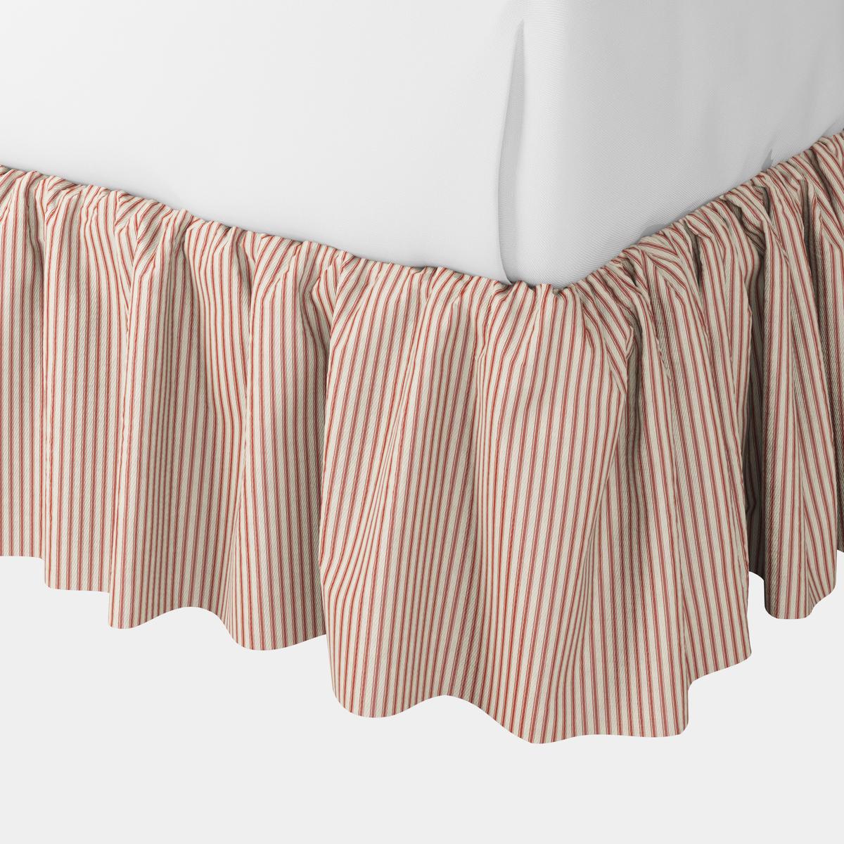 Ruffle Bedskirt in Little White Line - Red