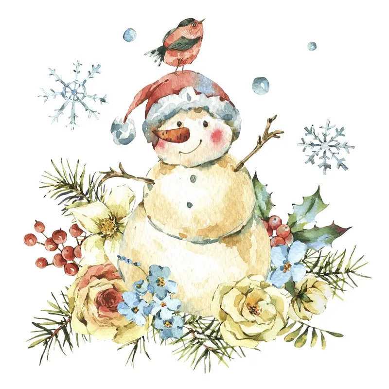 Vintage Snowman & Flowers Fabric Panel Variation 2