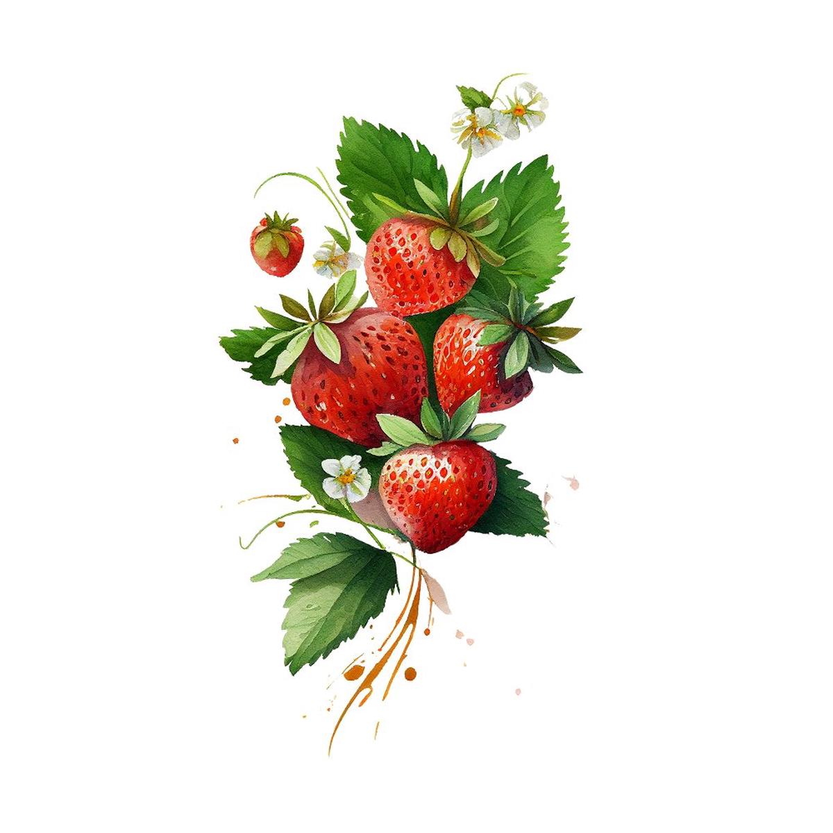 Watercolor Strawberry Bunch Fabric Panel