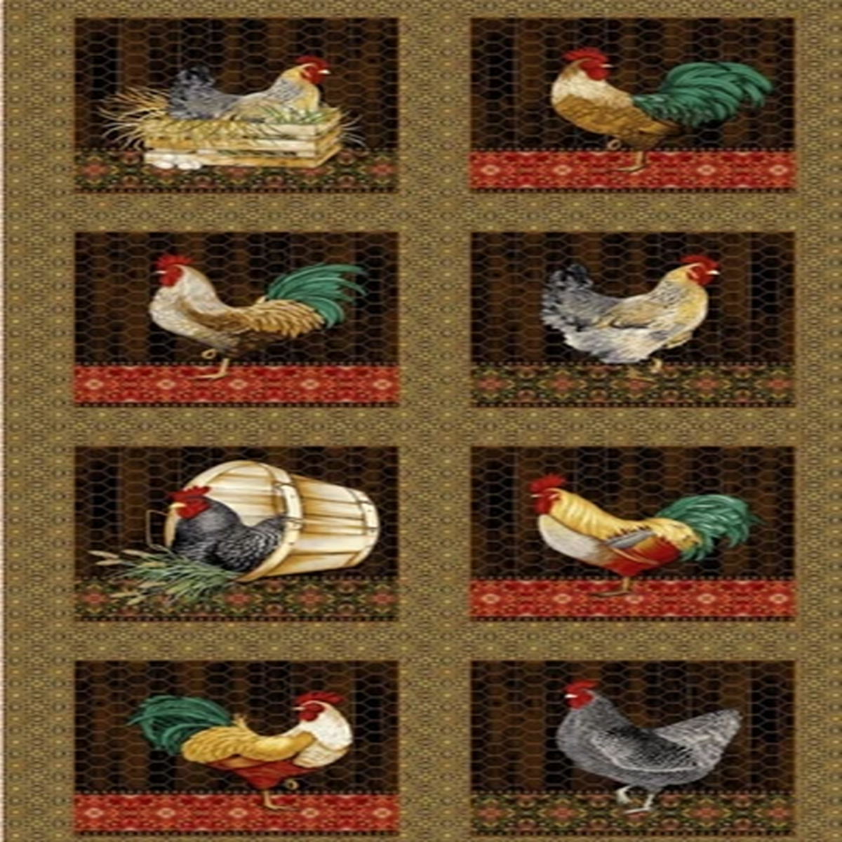 New - Henry Glass - Chicken Shack - Blocks Quilting Fabric Panel (24x44)