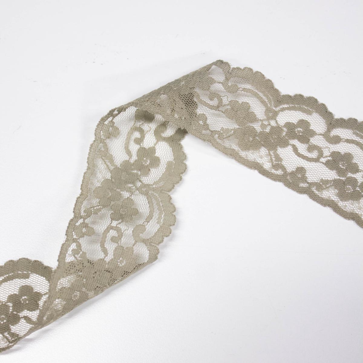 Taupe Floral Polyester Lace Trim 4cm