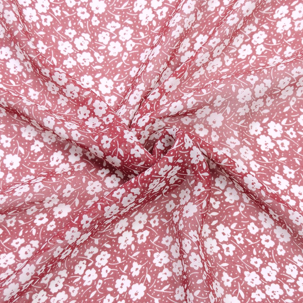 Lenny Wine Red & White Flowers Silk Voile Fabric