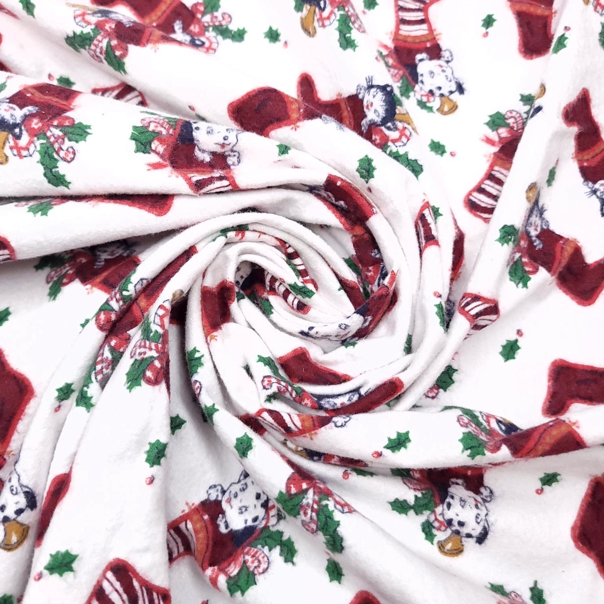 Paws Off My Stocking - Flanelette Cotton Woven - White Multi Kitty And Puppy Stockings - 3M Bundle