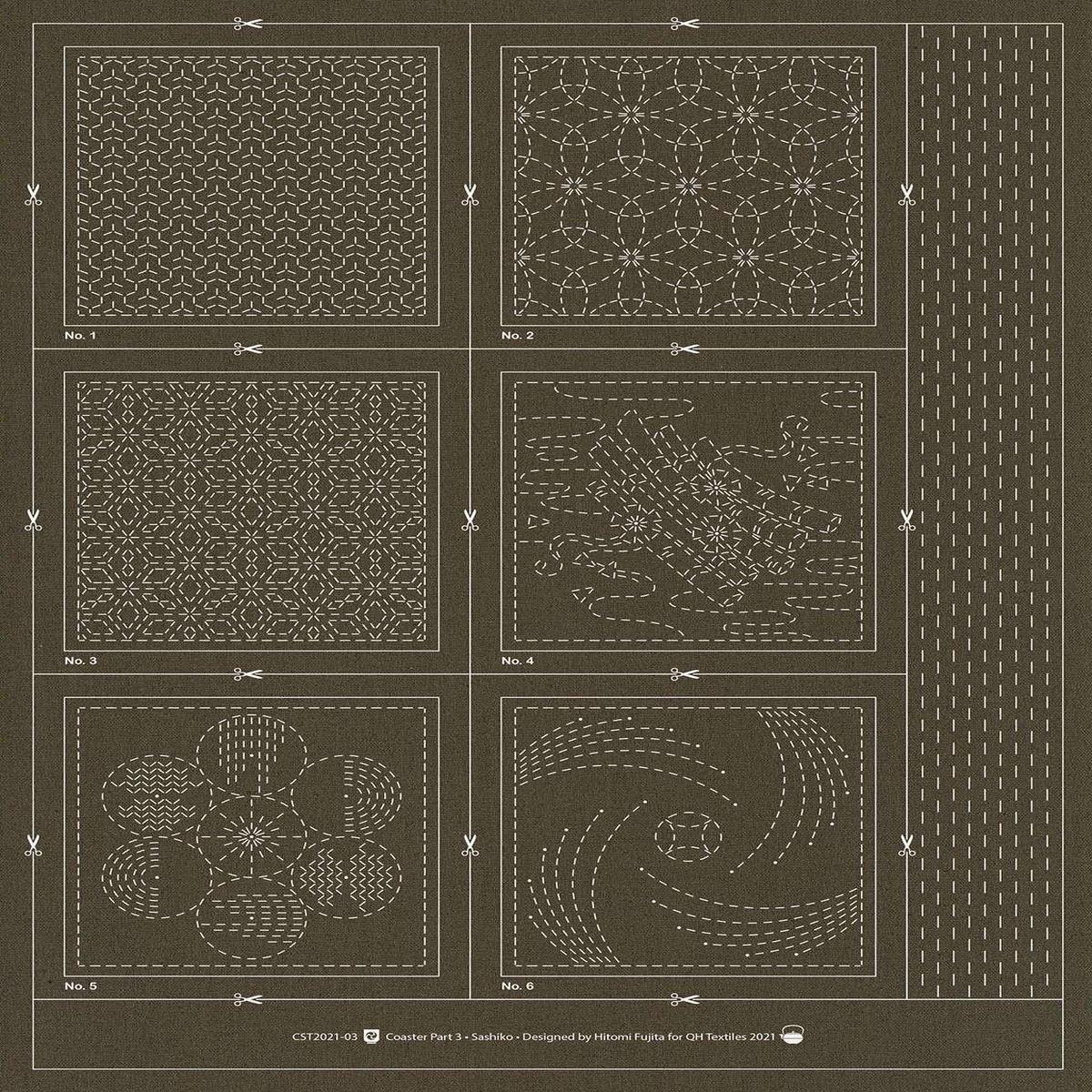Sashiko Coaster Pattern 3 Slate
