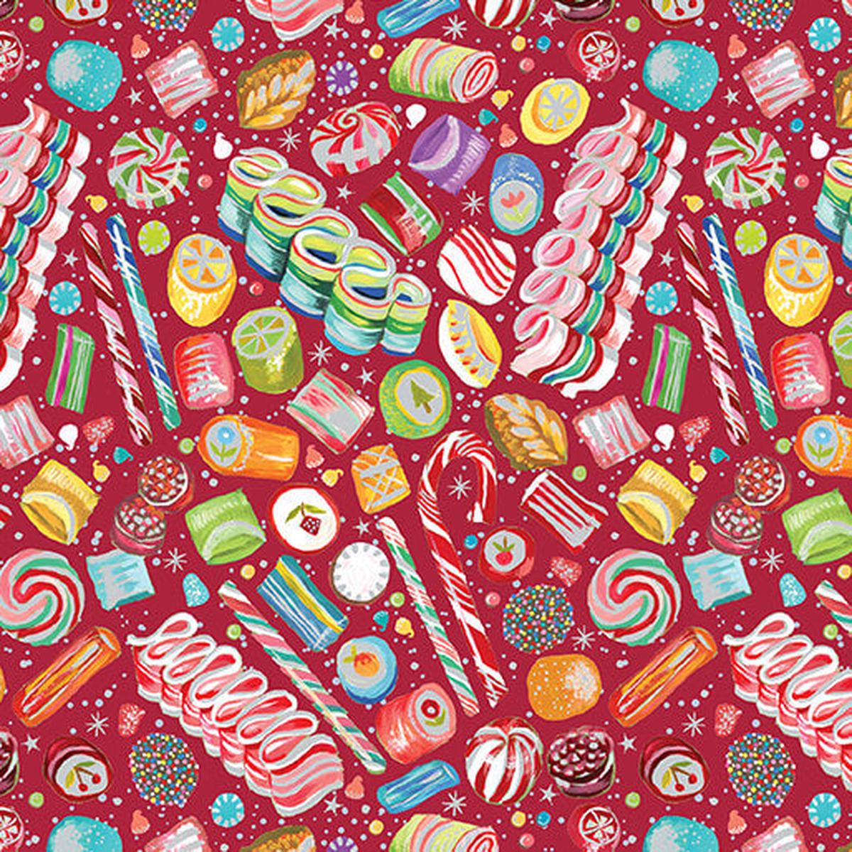 Fabric Benartex Red Magical Sweets Pearlescent Magical Season by the Quarter Yard 16726P-19