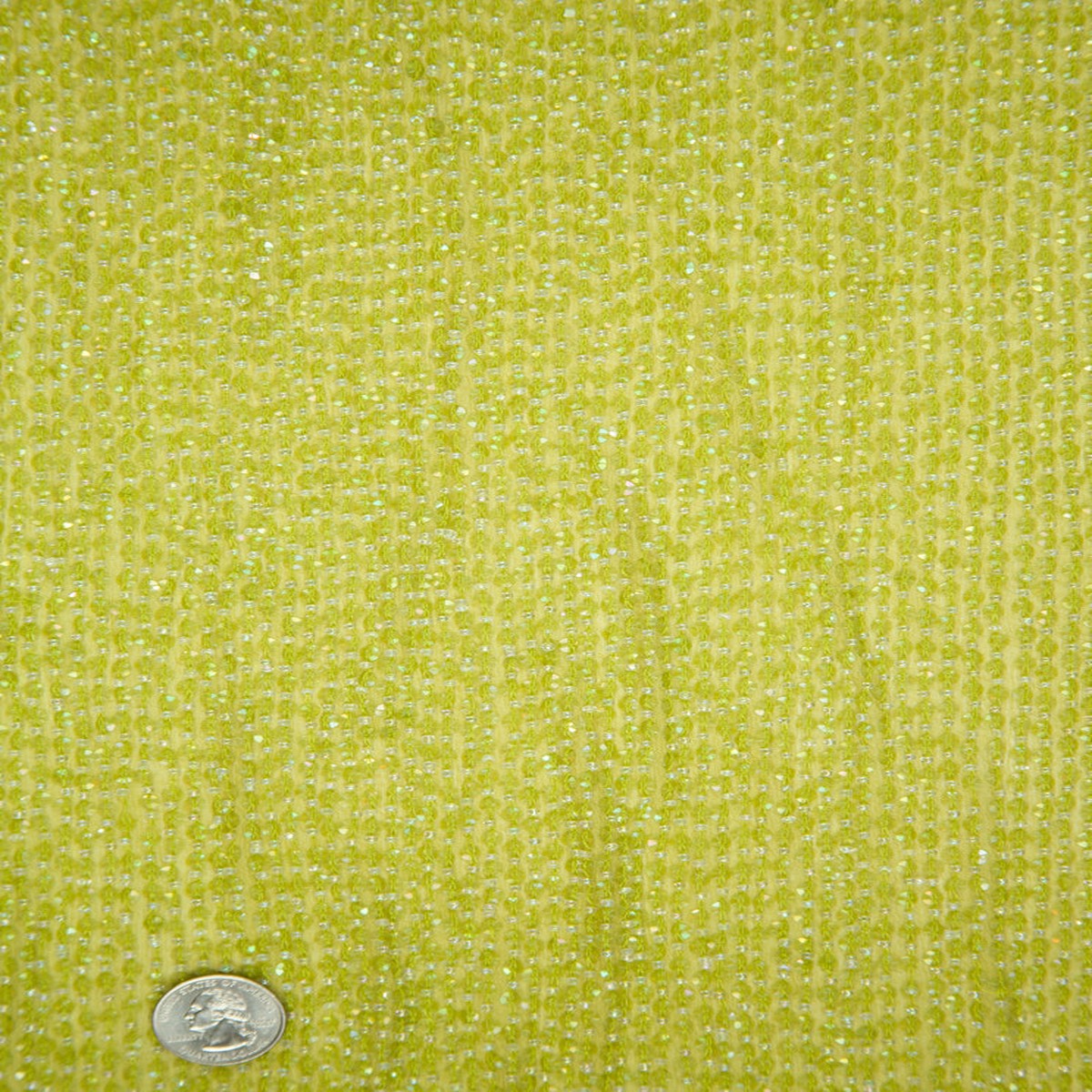 Lime Green Sequins & Beads on Chiffon Fabric