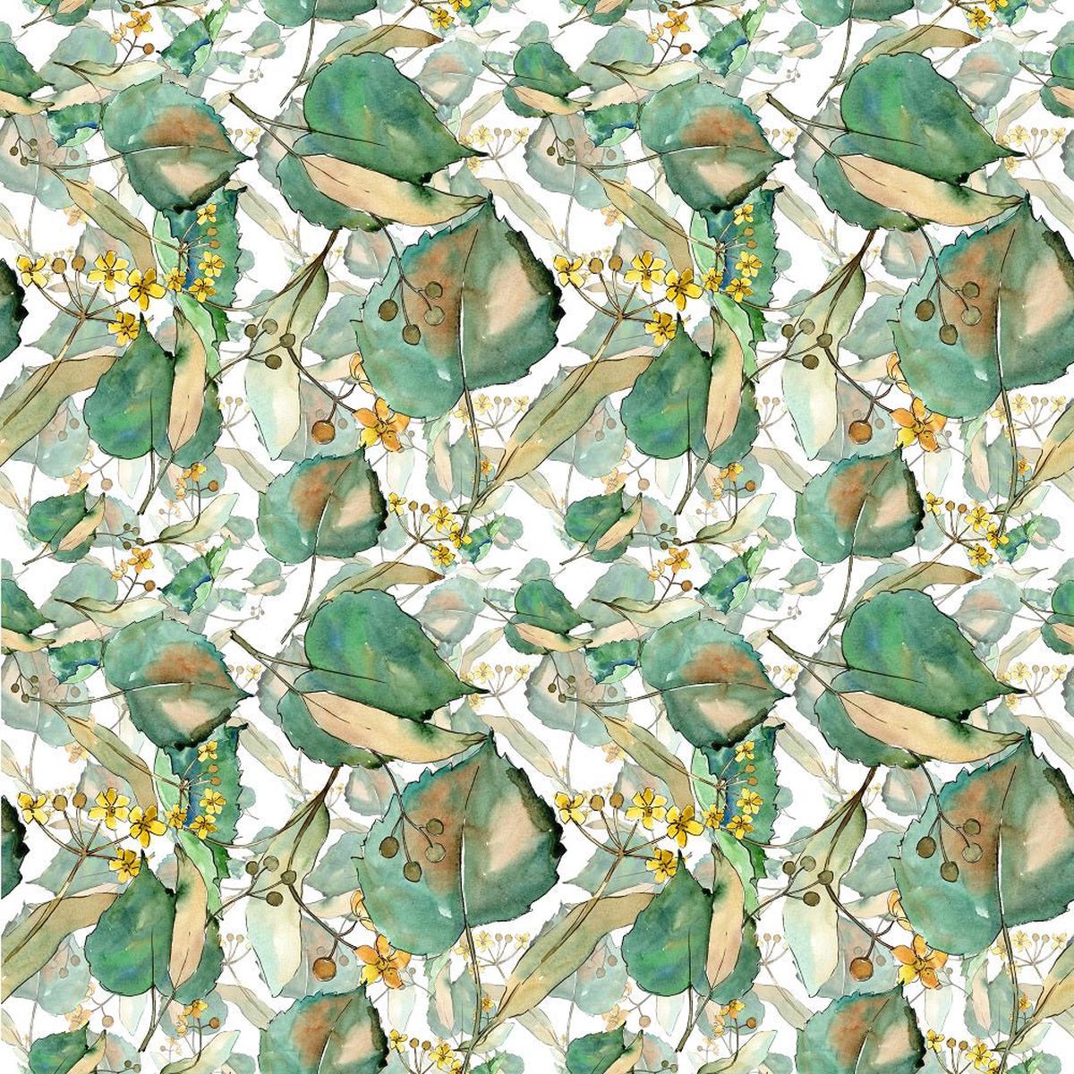 Watercolor Linden Leaves Fabric