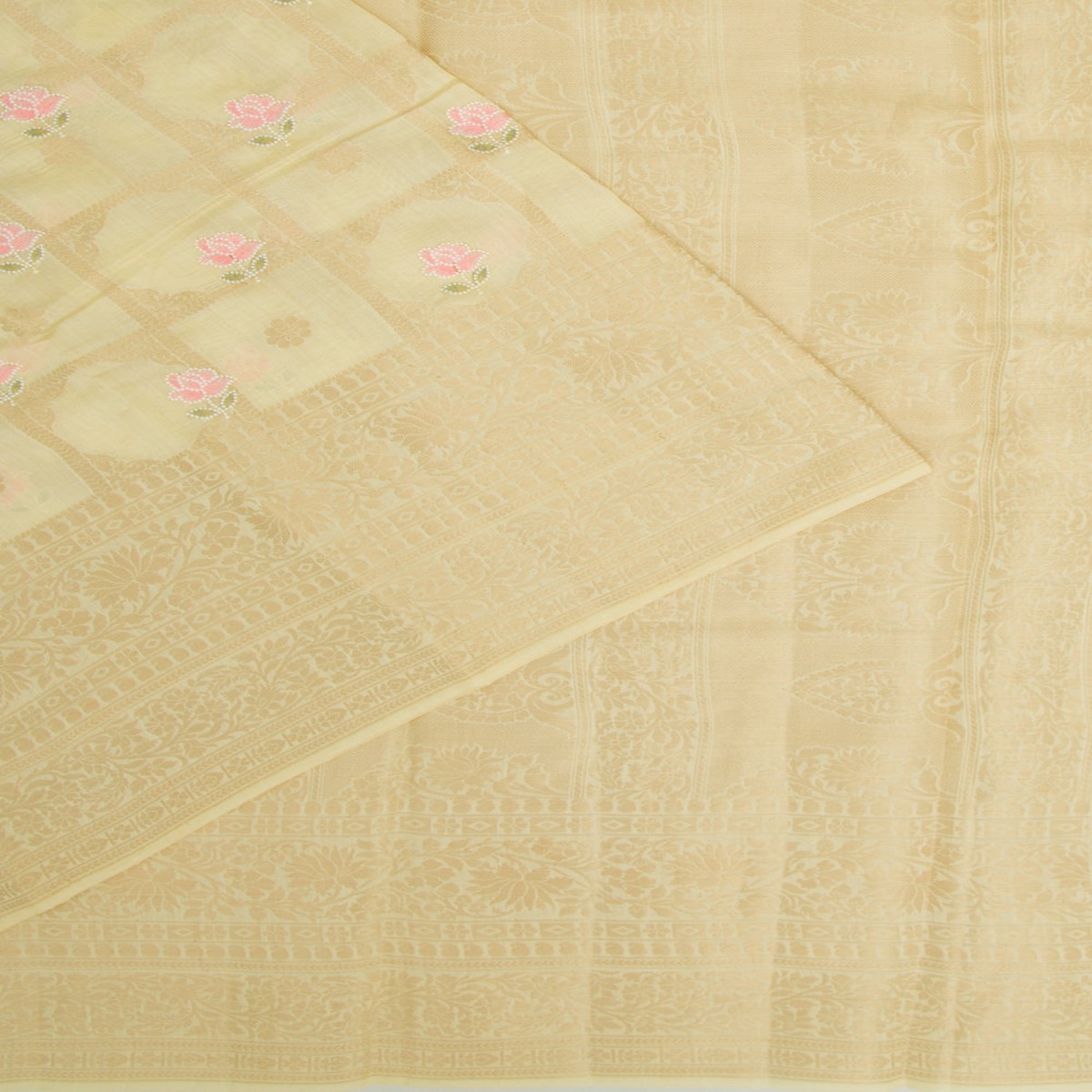 Chanderi Silk Checks And Butta Pale Yellow Saree