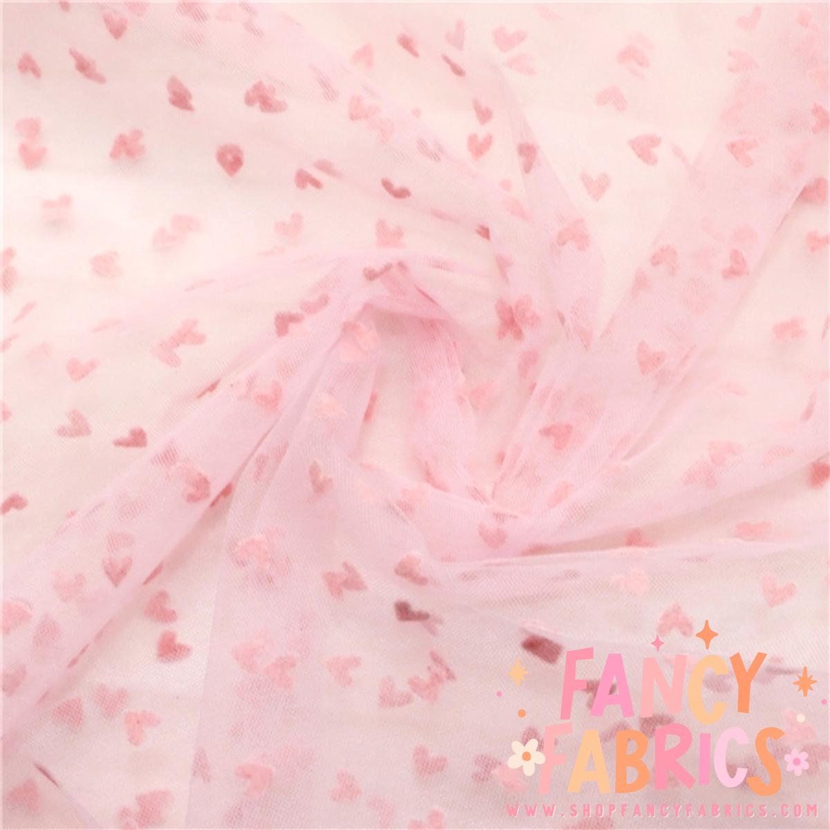 Light Pink | Flocked Hearts | Mesh