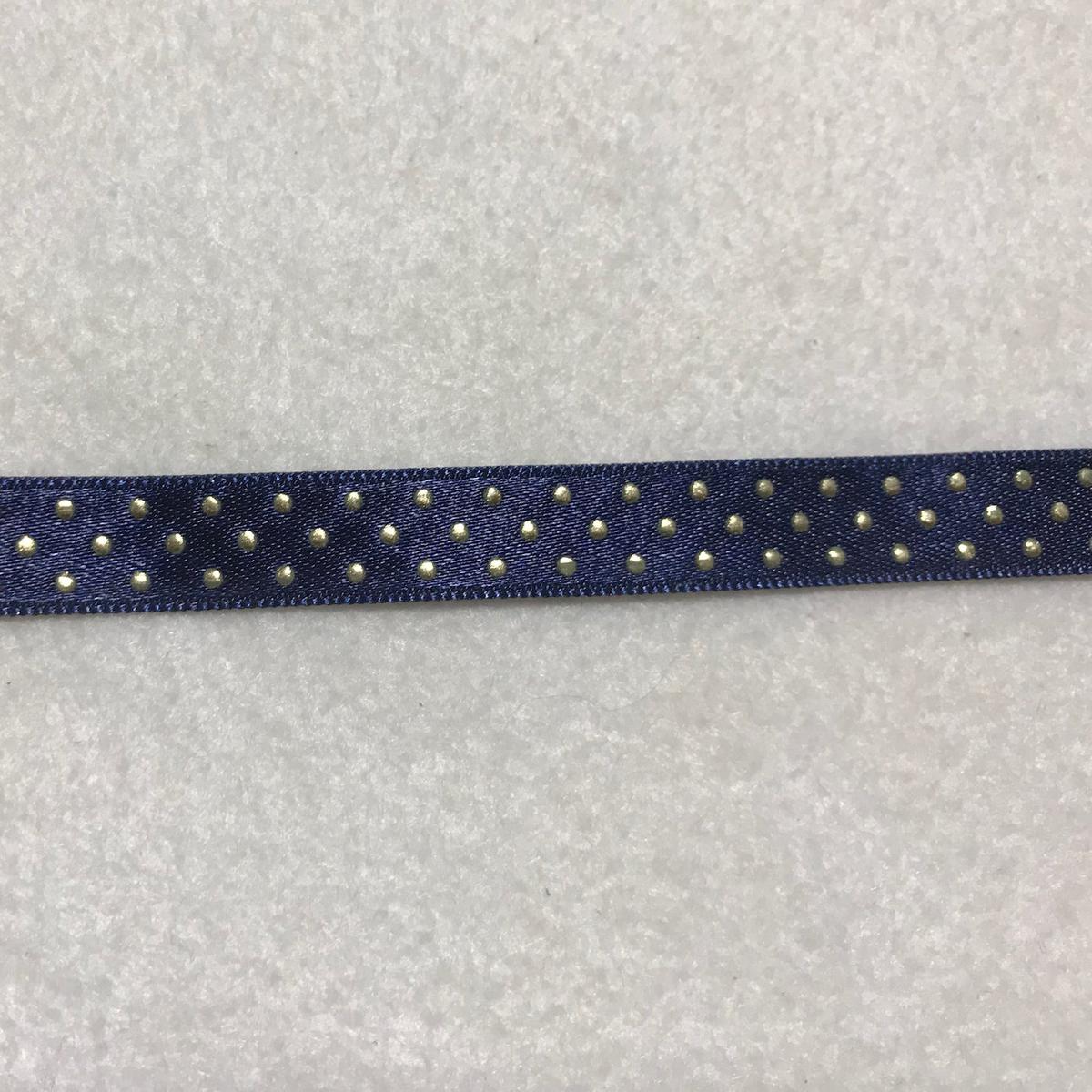 Metallic Polka Dot Satin Ribbon Trim Made in France 1/2" wide (8 Colors to choose from) - Navy With Gold