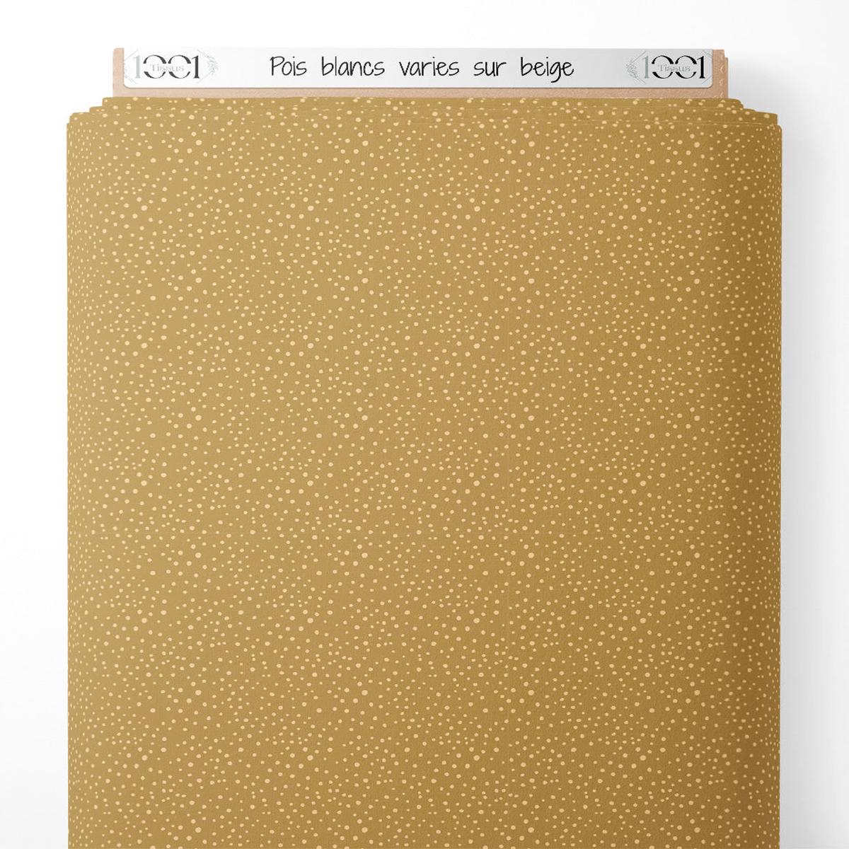 Tissu - Pois blancs varis sur beige