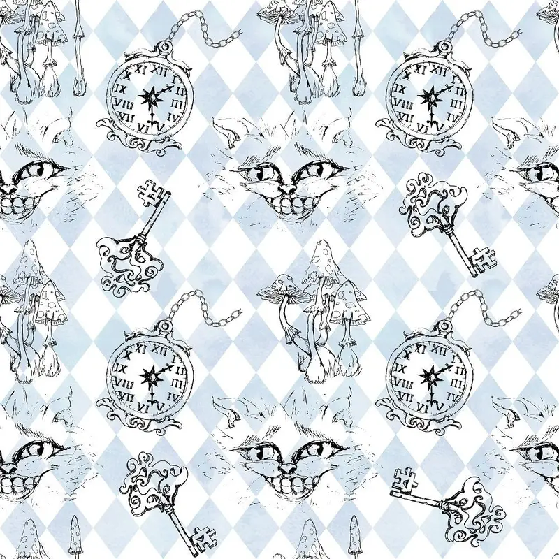 Alice in Wonderland Allover Checkered Fabric - Blue
