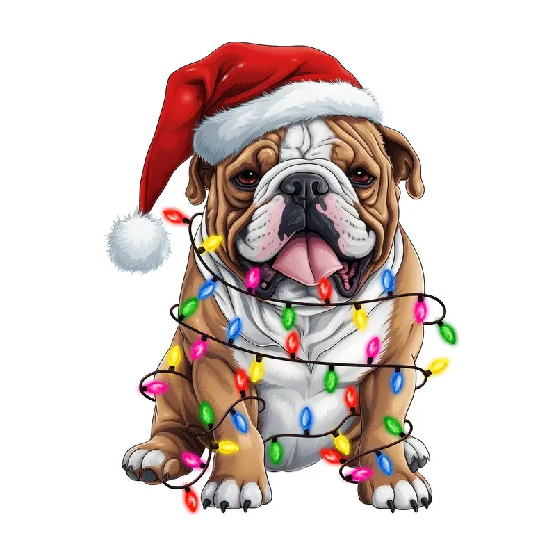Christmas Lights & Bulldog Fabric Panel