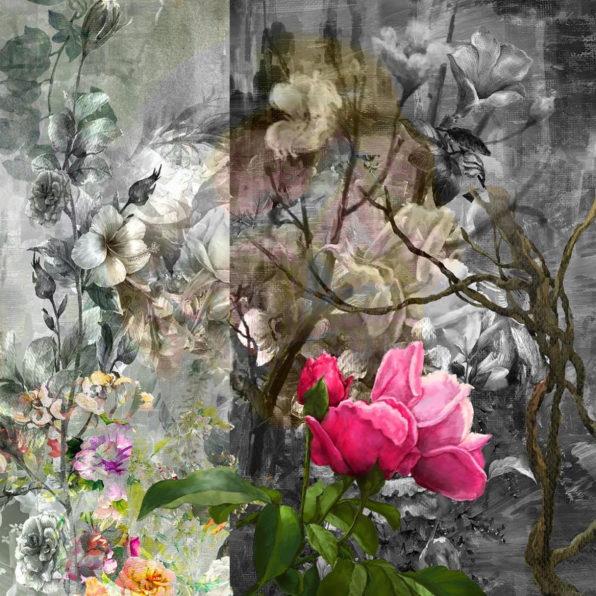 Abstract Colorful Flowers Art Fabric Panel