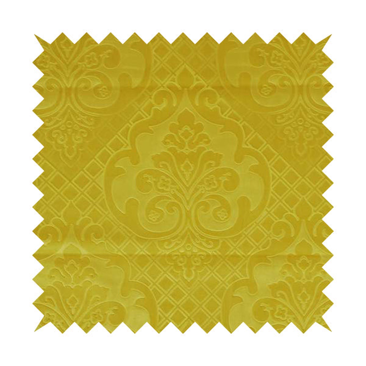 Alvaro Velveteen Embossed Damask Pattern Upholstery Curtains Fabric In Yellow Colour