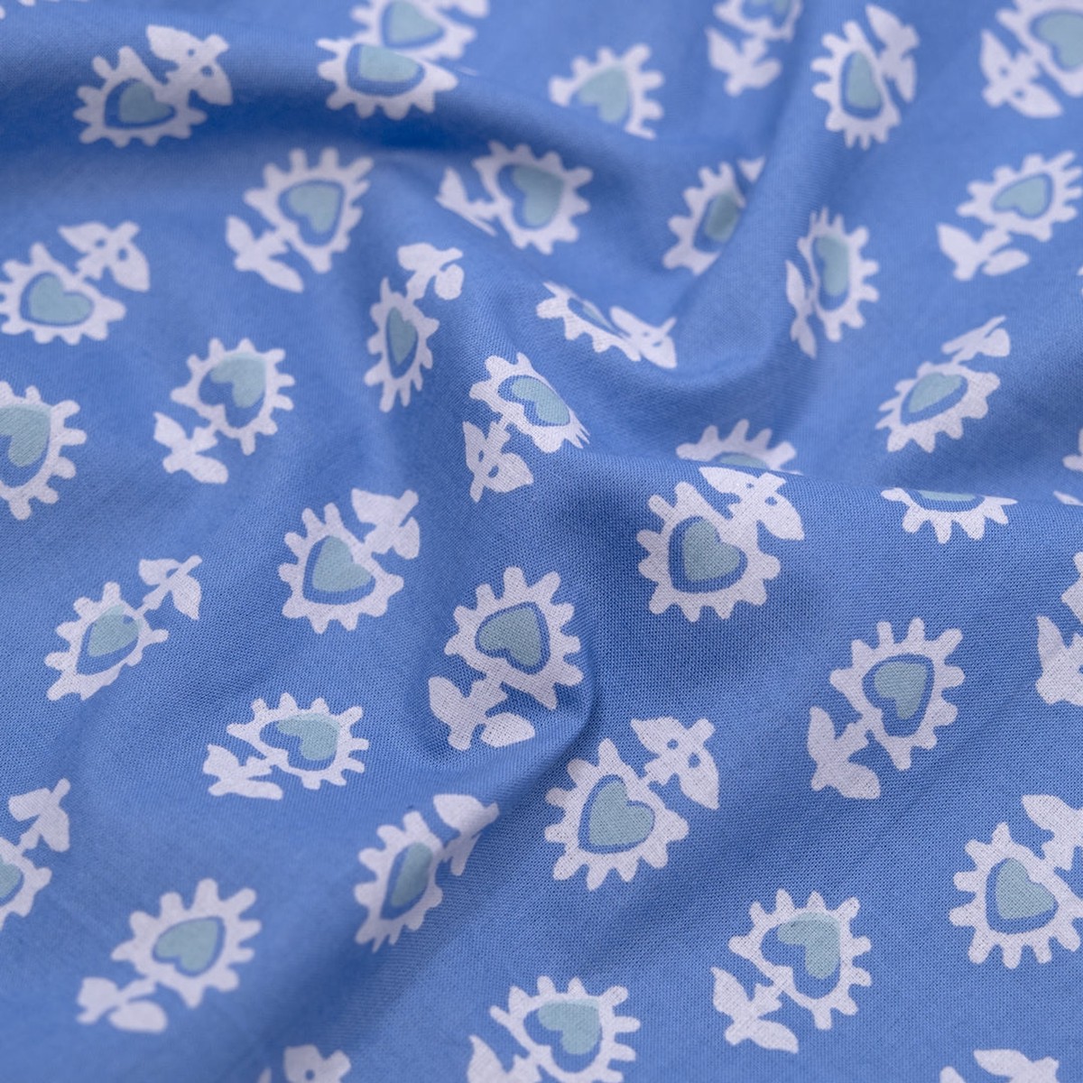 Bloom Block Printed Organic Cotton Batiste - Powder Blue/Icicle