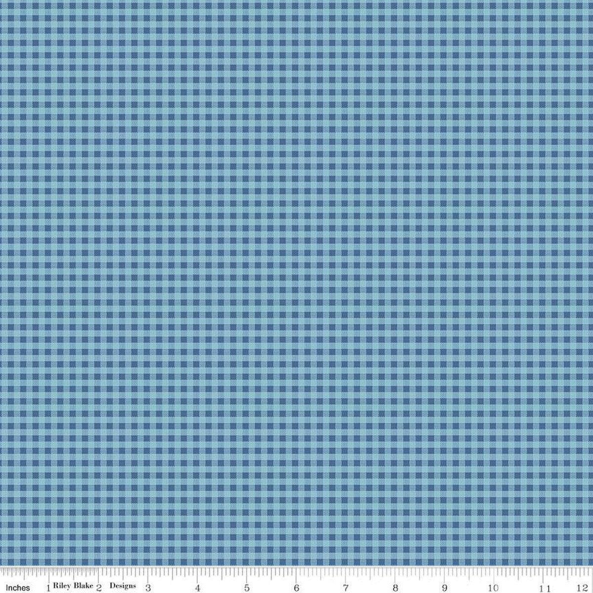 SALE Prairie Homespun Heirloom Denim Blue PRINTED Gingham Fabric - C12308 - Lori Holt Riley Blake Quilting Cotton Fabric