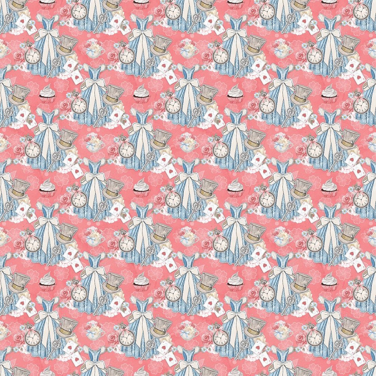 Watercolor Alice in Wonderland Pattern 3 Fabric