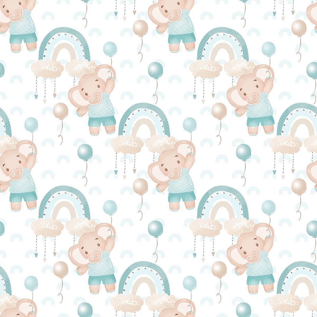 Baby Boy Elephant Fabric - White
