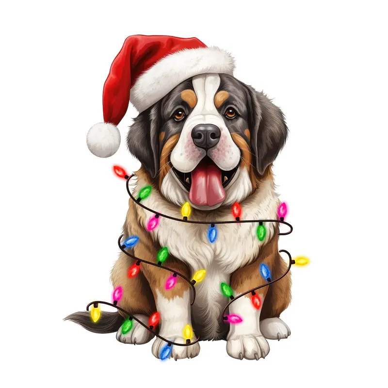 Christmas Lights & St. Bernard Fabric Panel