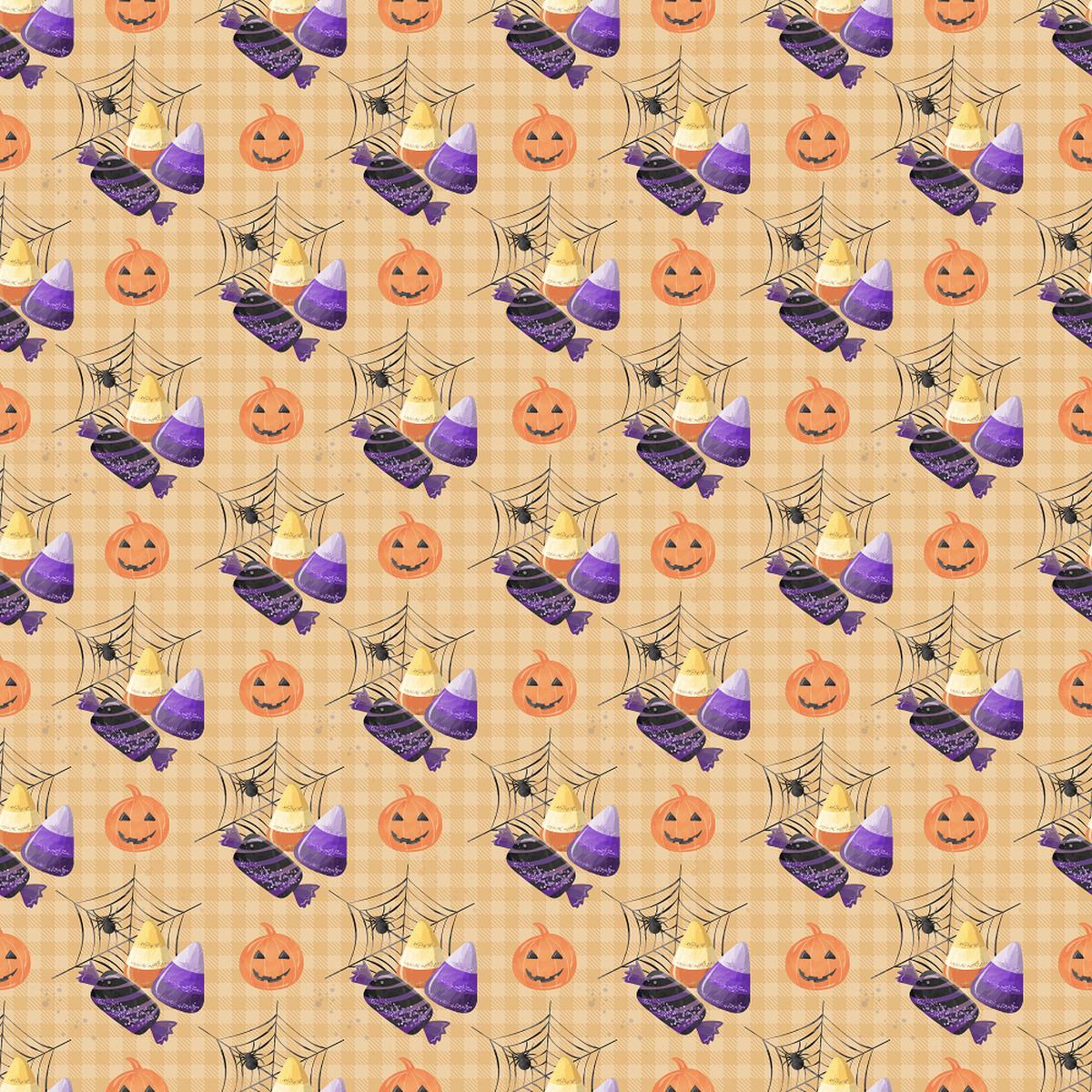 Halloween Candy Spiders Fabric - Orange