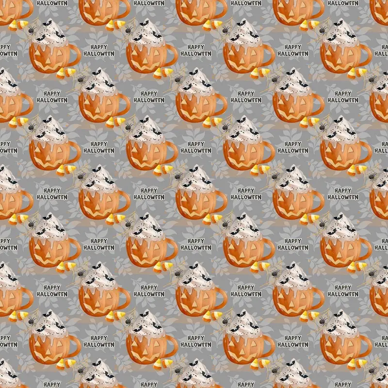 Halloween Mugs Happy Halloween Fabric - Gray