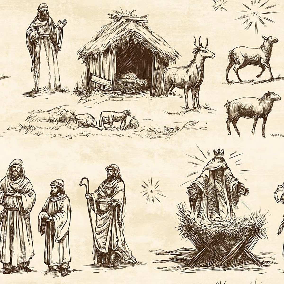 Vintage Nativity Scenes Pattern 18 Quilting Cotton Fabric