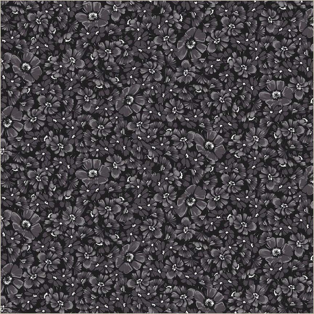 Black Verona Allegra Blooms Cotton 44/45 Fabric Per Yard
