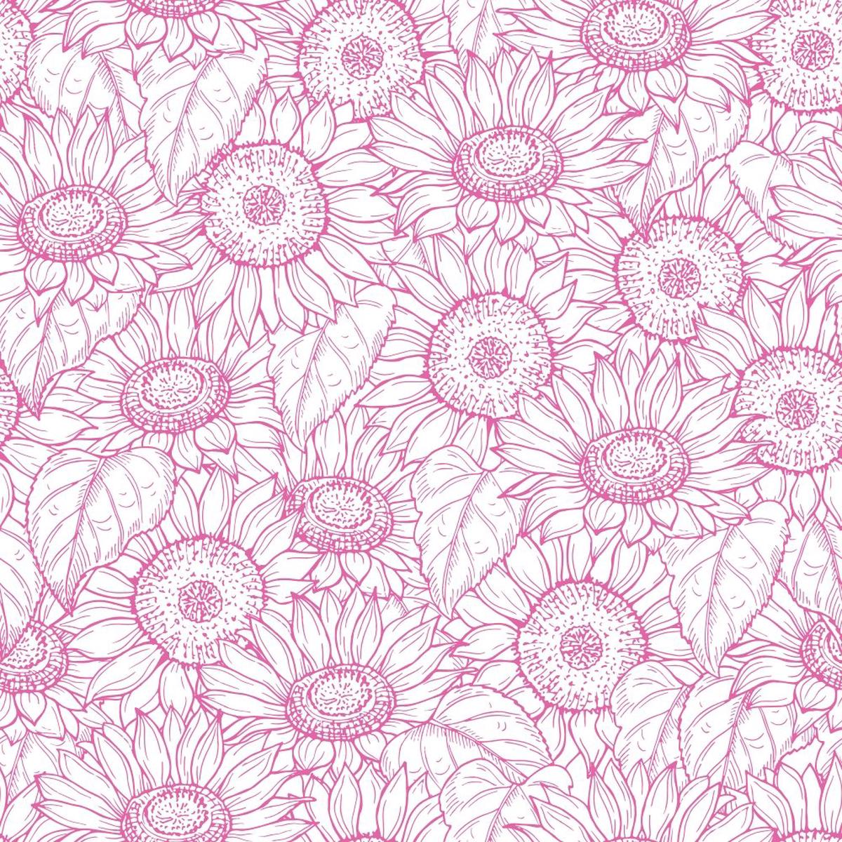 Outlined Sunflower Fabric - Bashful Pink