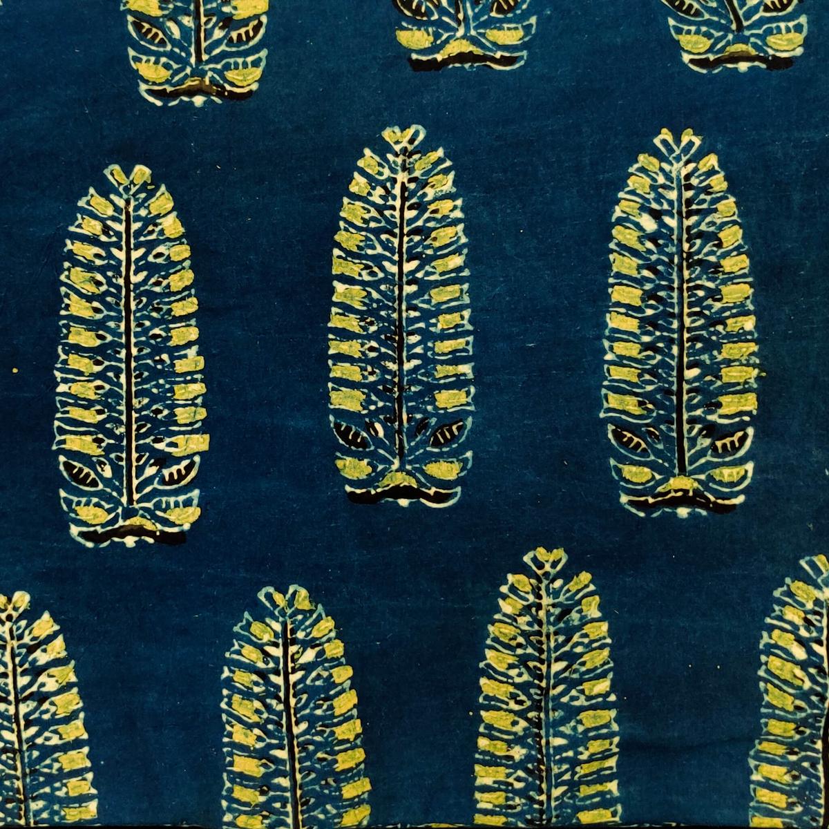 Pure Cotton Ajrak Persian Blue With Long Ajrak Motif Hand Block Print Blouse Fabric