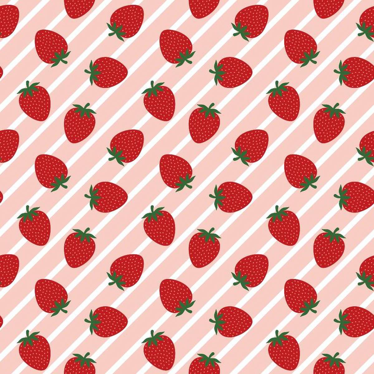 Sweet Strawberries Pink Diagonal Stripes Quilting Cotton Fabric