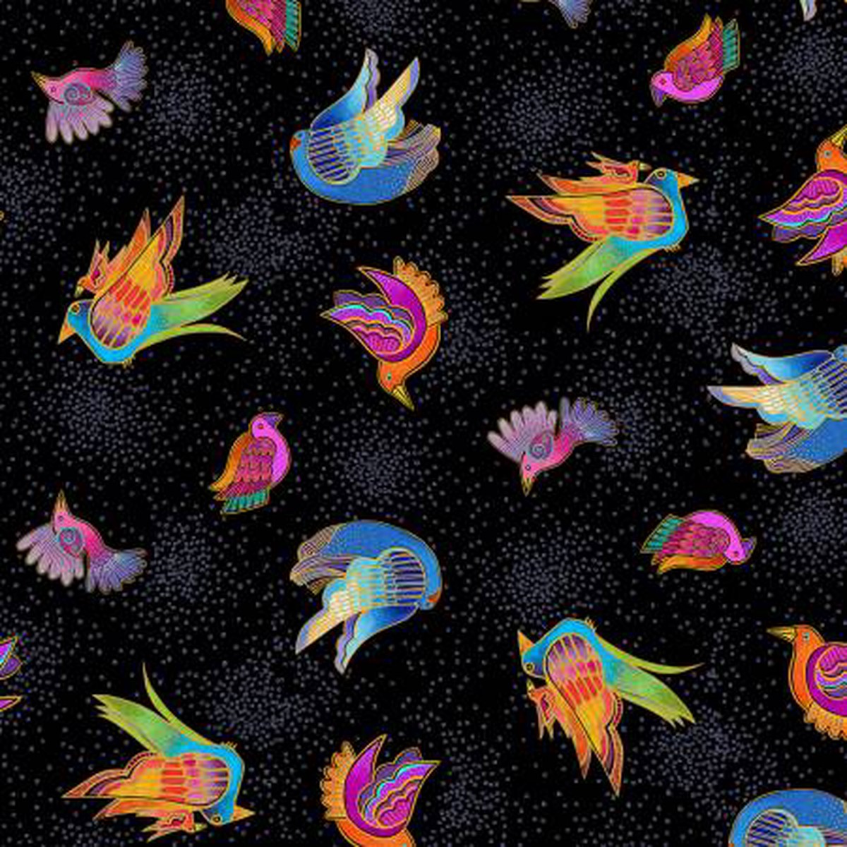 Fabric, Fantasicats, Black Digital Birds # Y4346-3