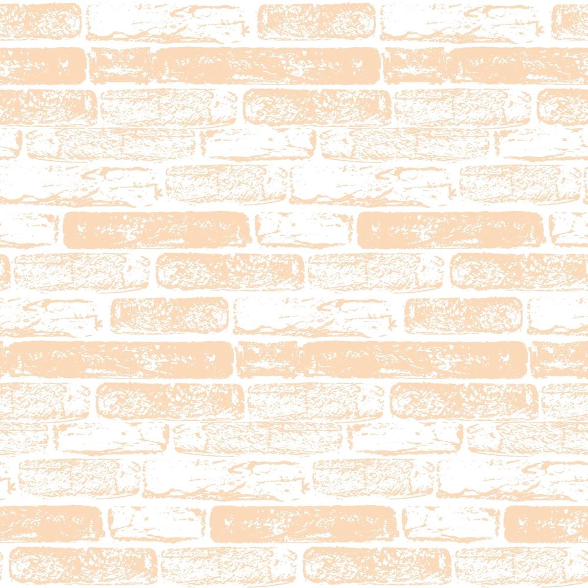 Hand Drawn Brick Wall Fabric - Pizazz Peach