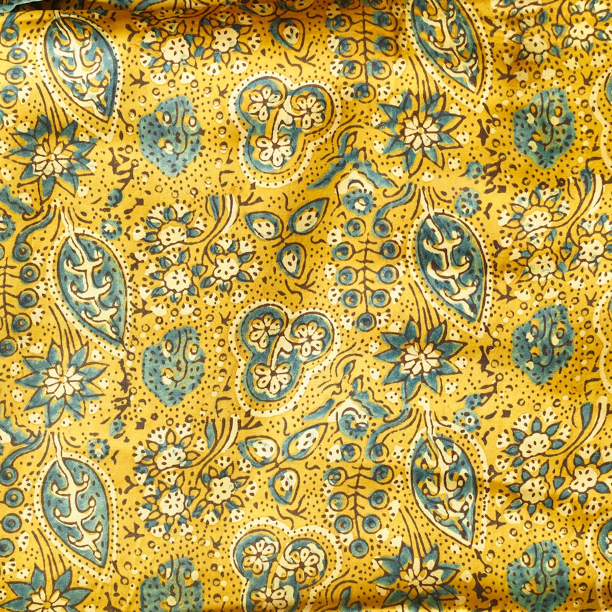 Modal Silk Yellow With Green Different Types Of Flower Design Fabric