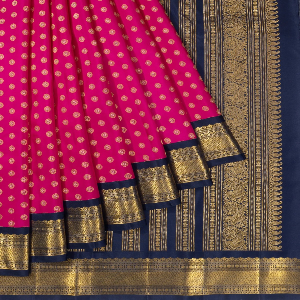 Classic Kanchipuram Silk Brocade Rani Pink Saree
