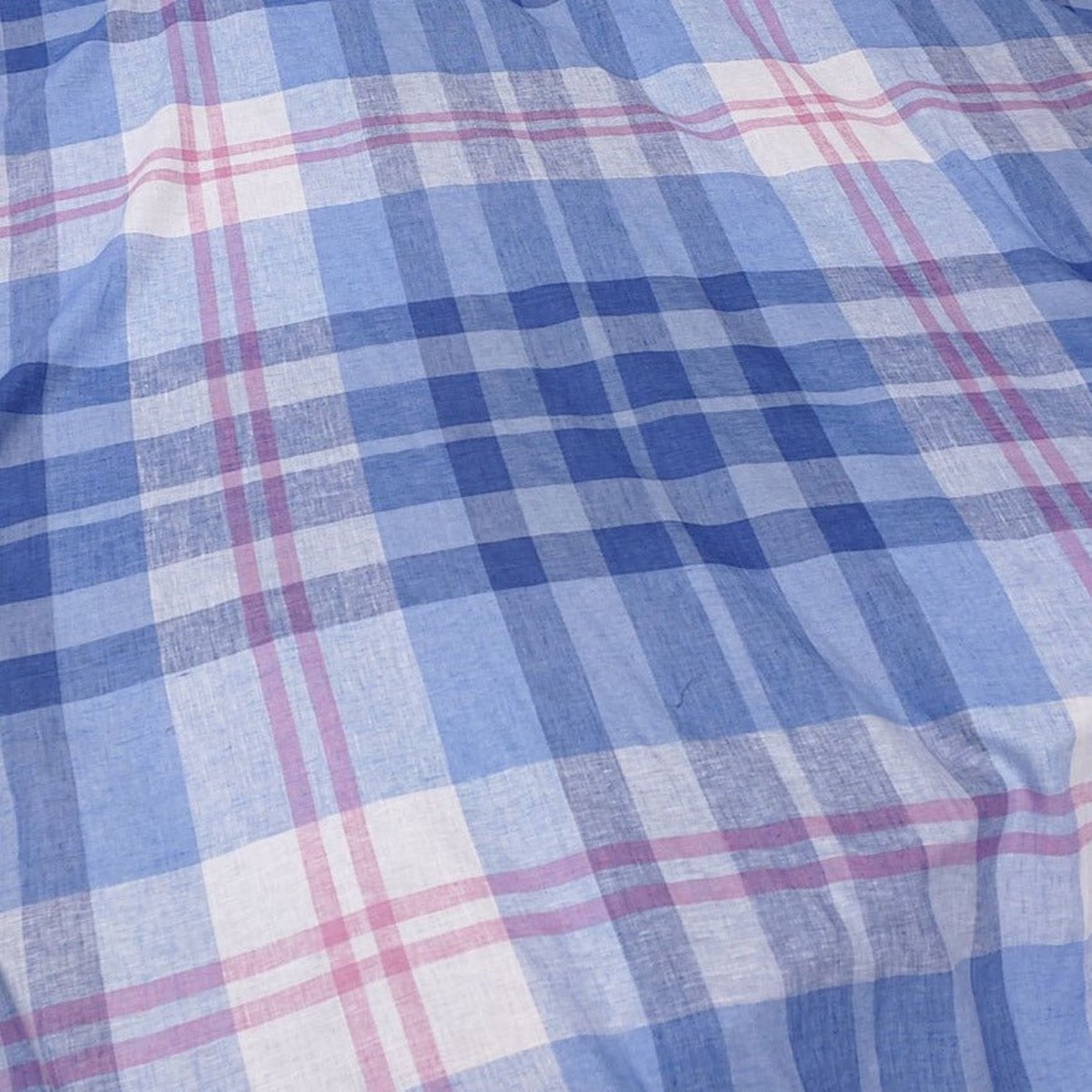 Linen Blue Big Check Fabric (4849)