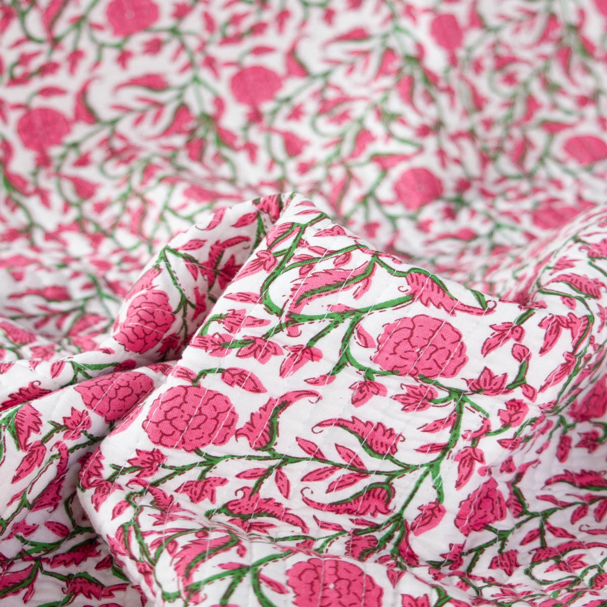 Reversible Quilted Cotton Fabric Jaipur Vine