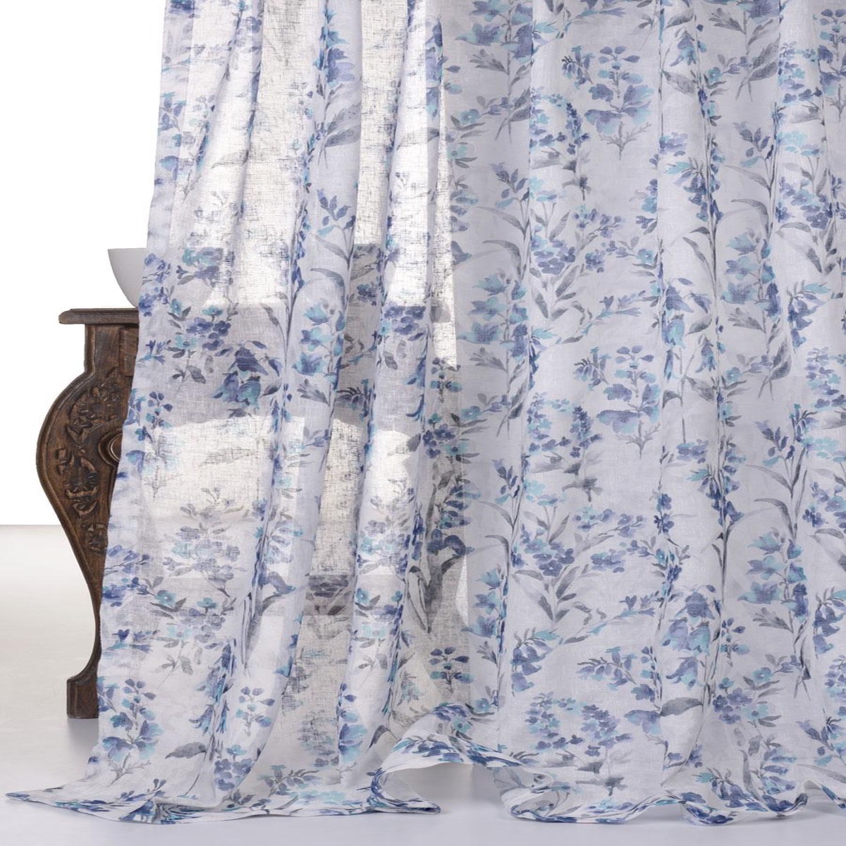 'Whisp Waltz' Fabric by the Metre (Blue/ Grey)