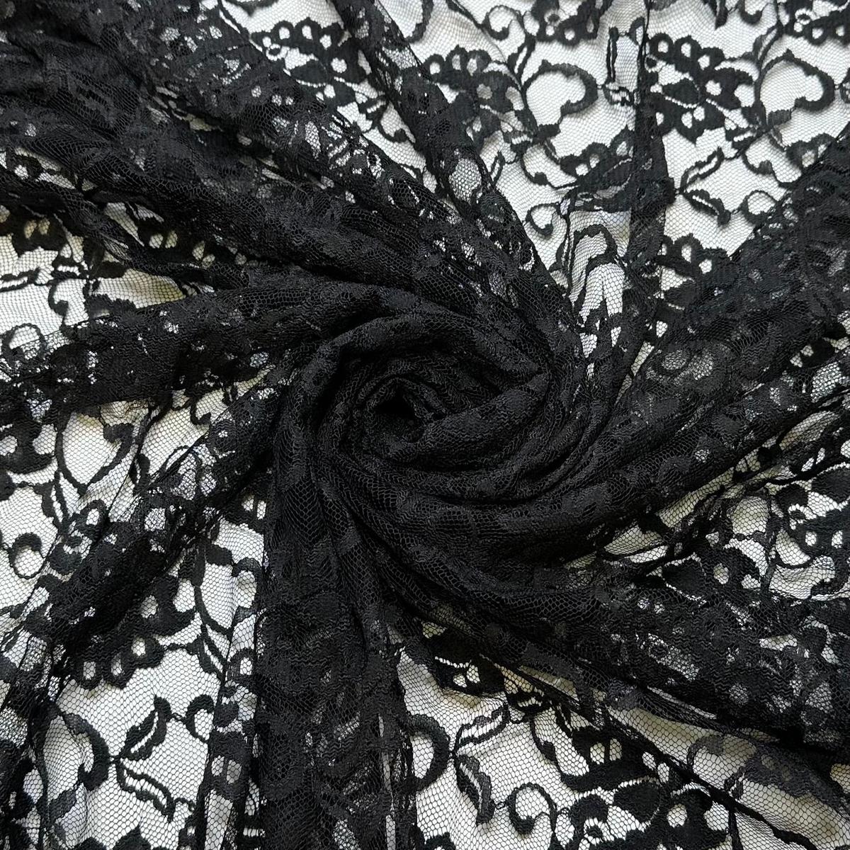 Goth Wedding - Lace Poly Knit - Black Floral - 1.3M Bundle