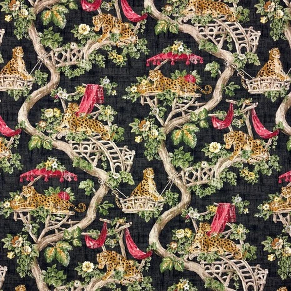 P KAUFMANN LAZY DAYS CARAWAY BLACK LEOPARD TOILE COTTON FABRIC BY YARD 54"W