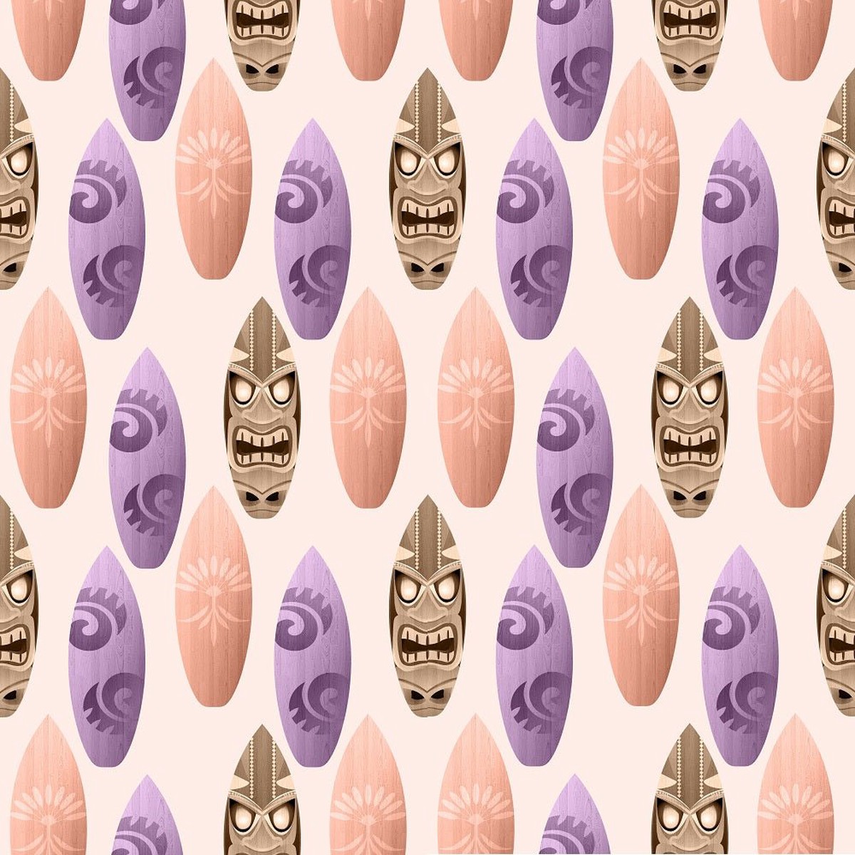 Scattered Surf Boards Fabric - Tan