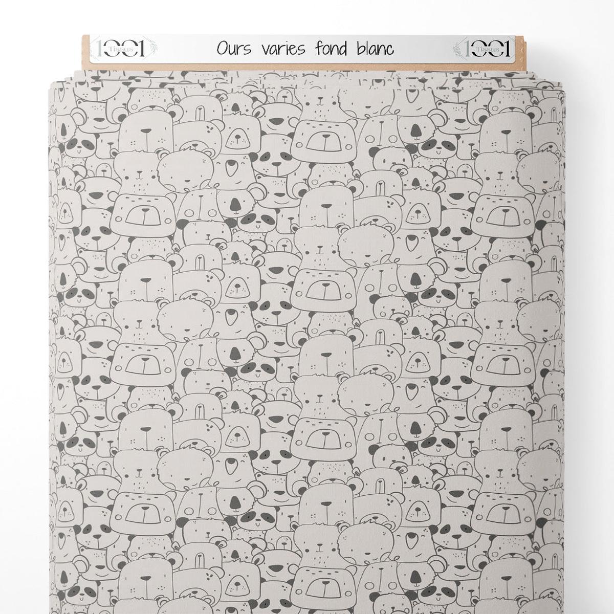 Tissu - Ours varis sur fond blanc