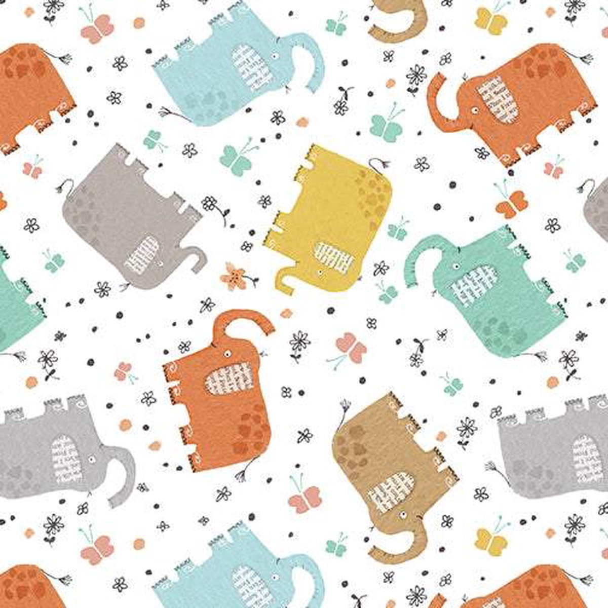 Elephant Joy Tossed By Contempo Studio For Benartex White