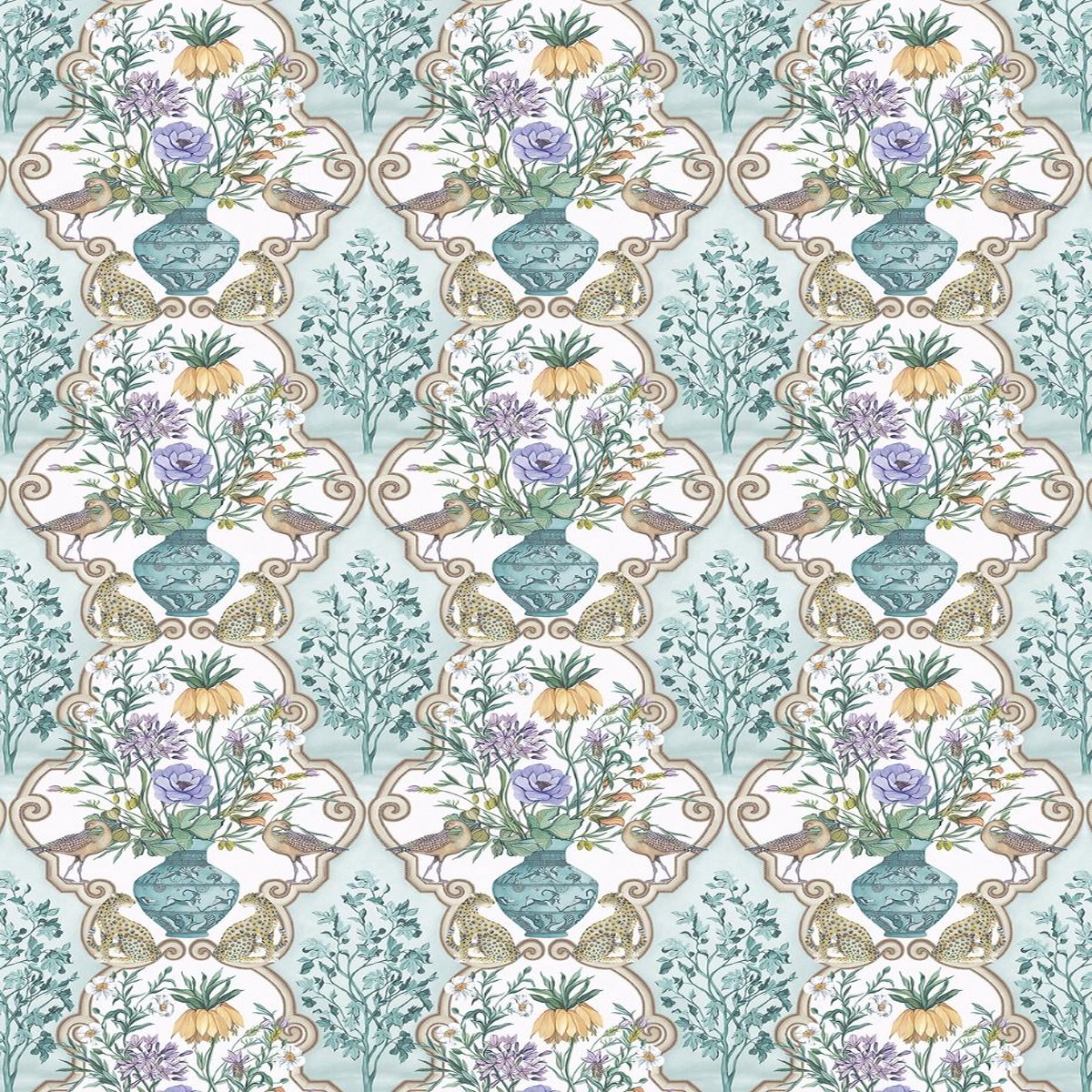 Ananda Sundara Aqua/Violet - Osborne & Little - F8027-02 Fabric