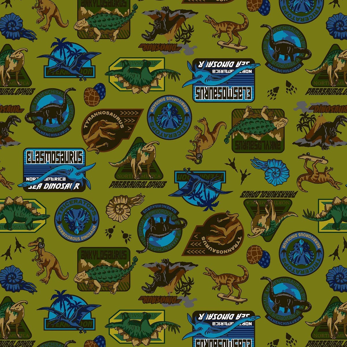 Dinosaurs on Green - Kids Room - Cosmo Japan Cotton Oxford Fabric