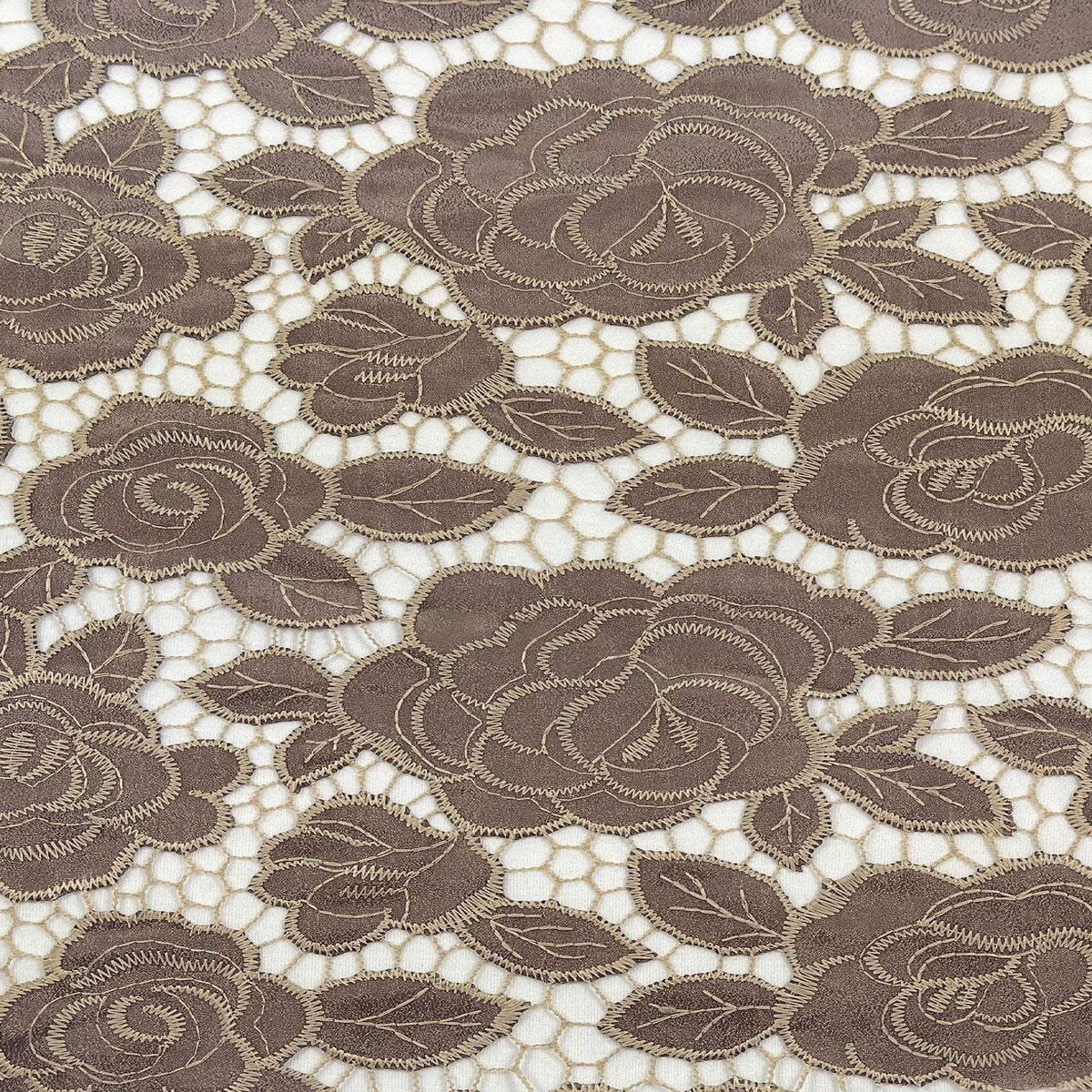 Embroidered Rose Lace Taupe / Sand