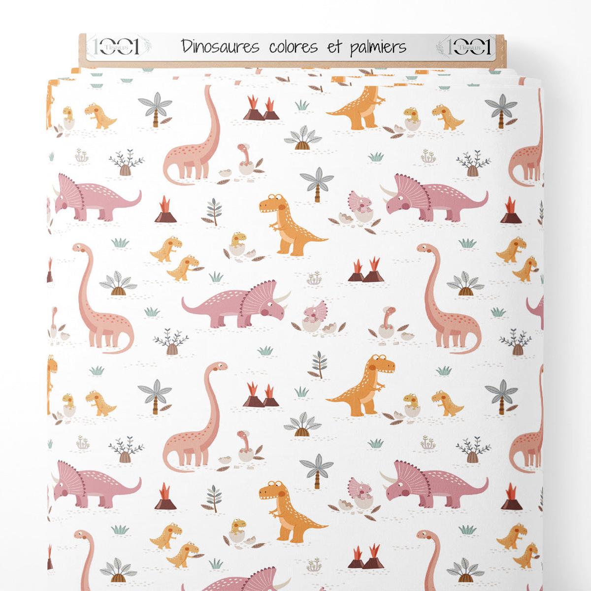 Tissu - Dinosaures colors et palmiers